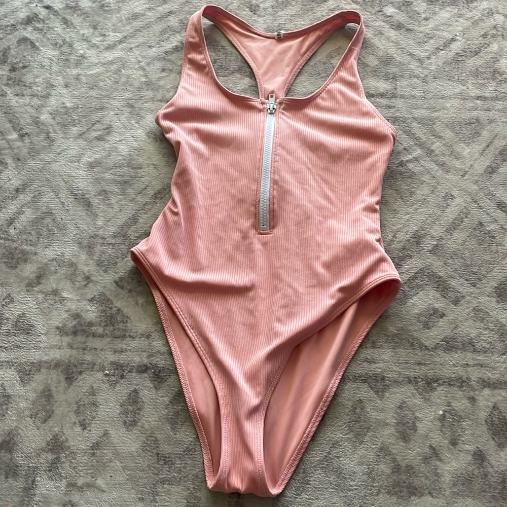 Medium one peice coral/peach front zipper swimsuit from from forever 21
